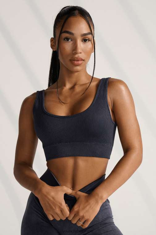 femmes lavage gris soutien-gorge de sport côtelé en carbone w315 YoungLA vêtements A004FL1008