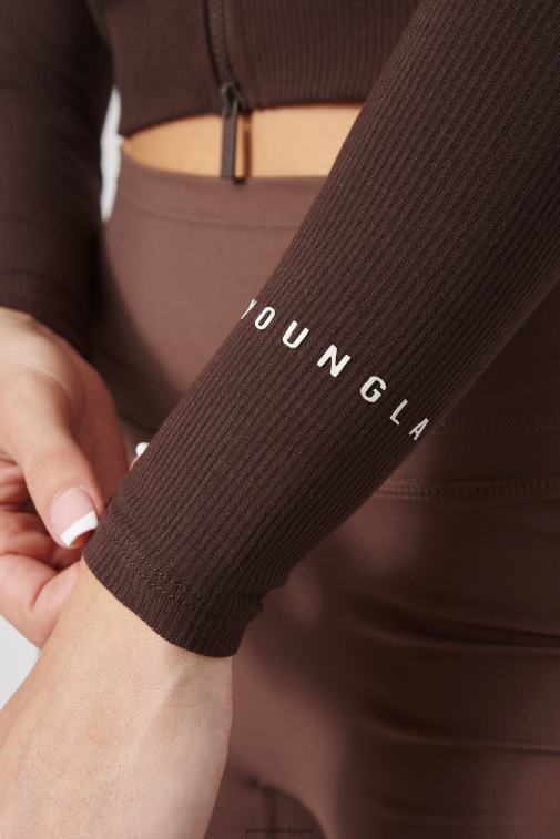 femmes brun w418 manches longues à double fermeture éclair YoungLA vêtements A004FL1037