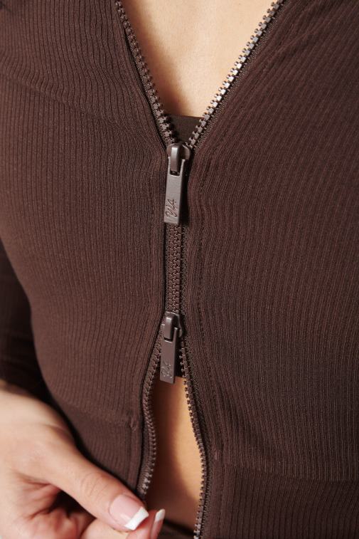 femmes brun w418 manches longues à double fermeture éclair YoungLA vêtements A004FL1037