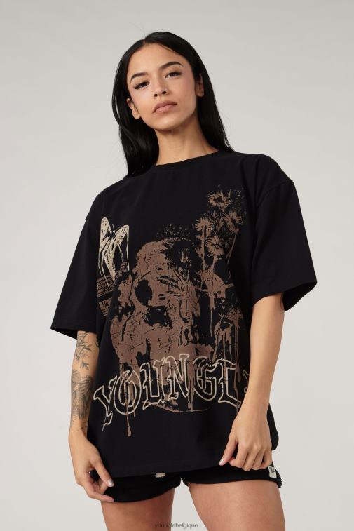 femmes lavis marron w427 t-shirts surdimensionnés fantômes YoungLA vêtements A004FL1029