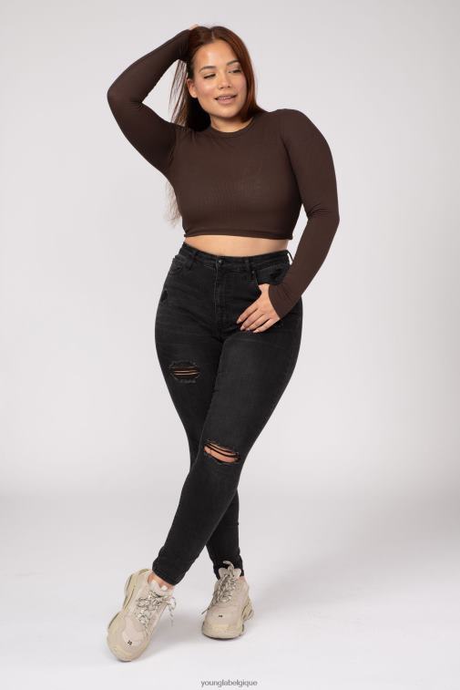 femmes noir w402 manches longues côtelées YoungLA vêtements A004FL1065