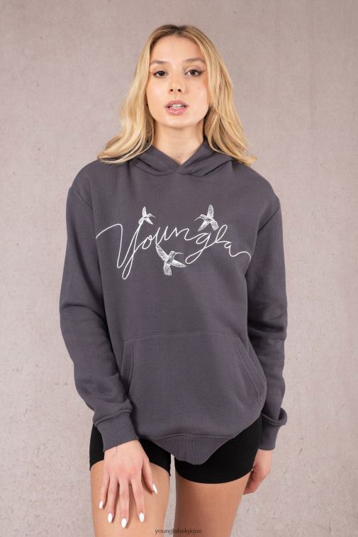 femmes bleu ardoise sweat à capuche oversize colibri w509 YoungLA vêtements A004FL1185