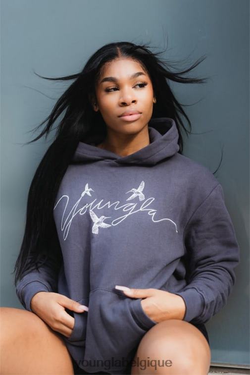 femmes bleu ardoise sweat à capuche oversize colibri w509 YoungLA vêtements A004FL1185