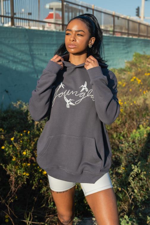 femmes bleu ardoise sweat à capuche oversize colibri w509 YoungLA vêtements A004FL1185