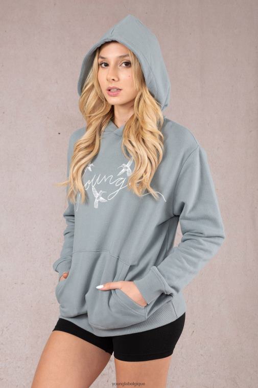 femmes bleu ardoise sweat à capuche oversize colibri w509 YoungLA vêtements A004FL1185