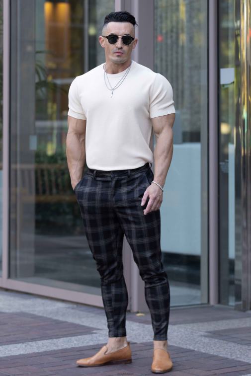 Hommes bleu marine/blanc cassé 615 nouveaux pantalons habillés YoungLA vêtements A004FL753