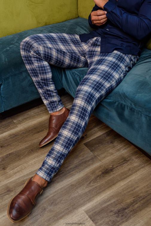 Hommes carreaux bleus 614 pantalons habillés élégants YoungLA vêtements A004FL743