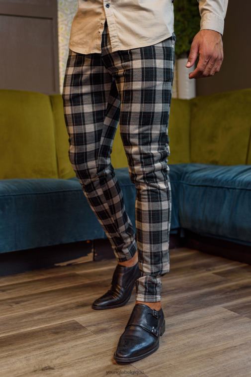 Hommes carreaux noirs 614 pantalons habillés élégants YoungLA vêtements A004FL744