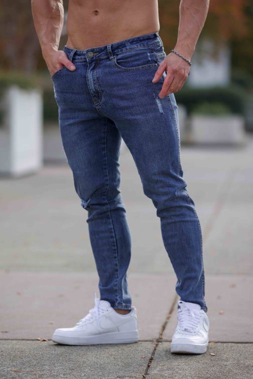 Hommes lavage bleu Jean 607 coupe slim ajustée YoungLA vêtements A004FL747