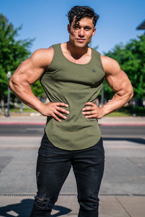 Hommes vert camouflage Réservoir nervuré à fond scoop 314 YoungLA vêtements A004FL117
