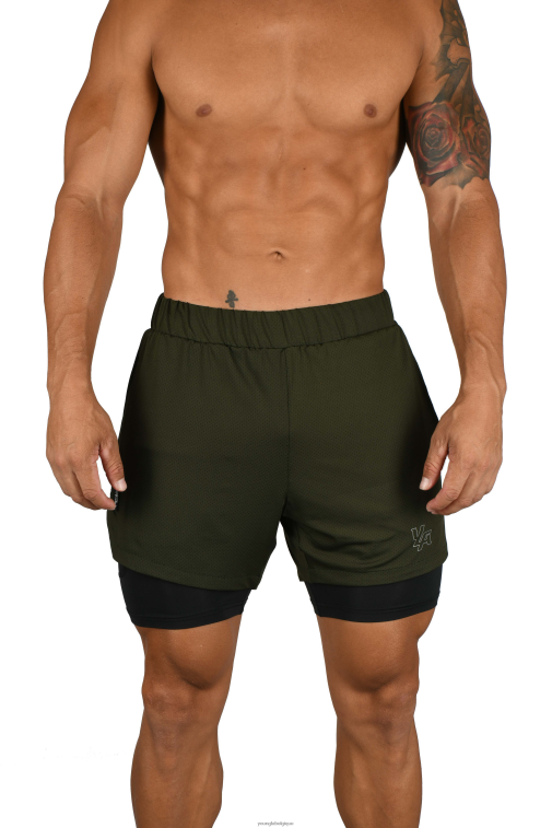 Hommes olive/noir 105 short de compression 2.0 YoungLA vêtements A004FL567