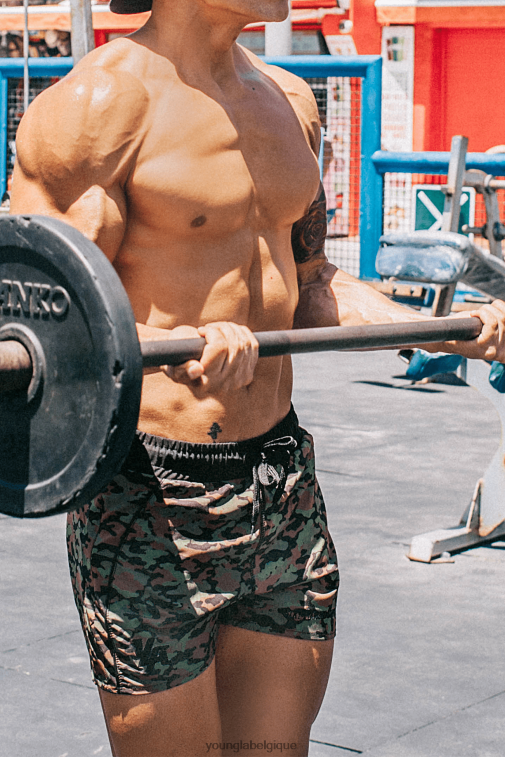 Hommes vert camouflage 101 short de musculation YoungLA vêtements A004FL694